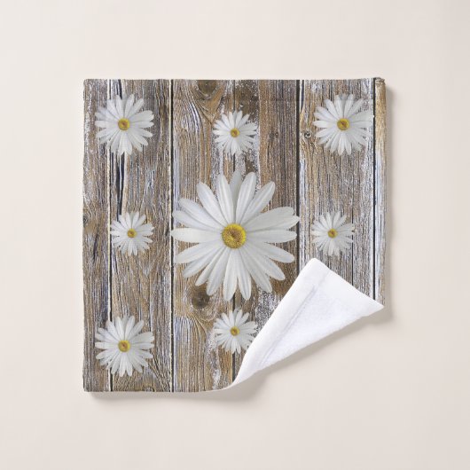 Daisy Flower Rustic Barn Board Ensemble de serviet (Gant de toilette)