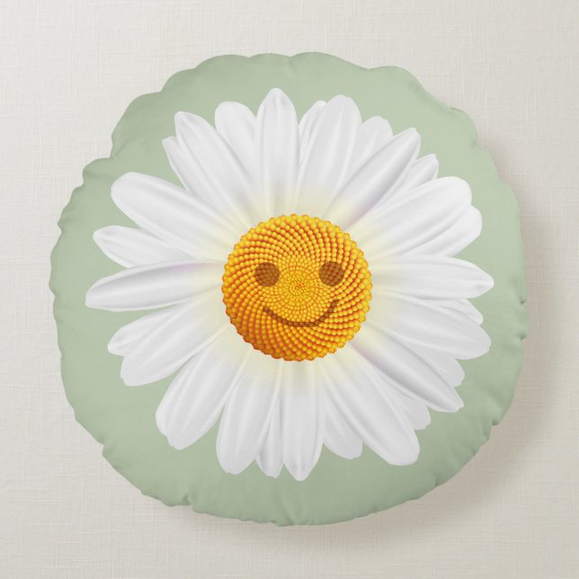 Daisy Flower Smiley Face Rond Kussen (Voorkant)