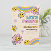 Daisy Flower Super Rétro Anniversaire Carte d'invi (Debout devant)