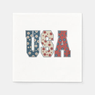 Daisy Flower USA Vlag 4 juli Patriottisch Servet
