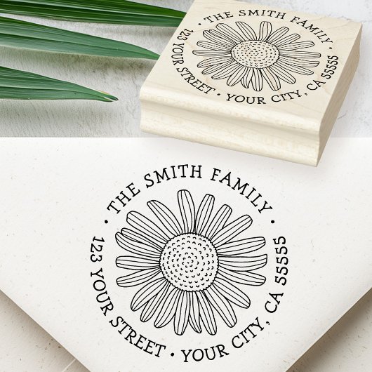 Daisy flower whimsical font return address 	rubberstempel