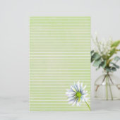 Daisy Flower White Lined Sage Green Briefpapier (Staand voorkant)