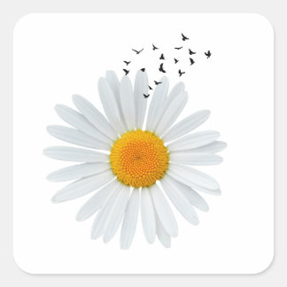 Daisy Flower with Flock of Birds Vierkante Sticker
