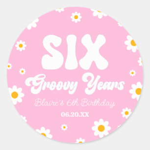 Daisy Flower Zes Groovy Jaren 6e Verjaardagsfeest Ronde Sticker