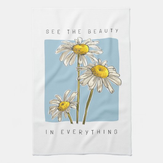 Daisy Flowers Beauty Slogan Theedoek (Verticaal)