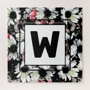  Daisy Flowers Black Monogram Family Weddenschap Legpuzzel