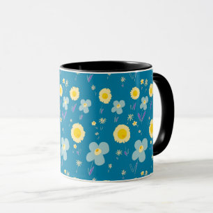 Daisy Flowers Blue Cream Geel Paarse ijsvogel Mok