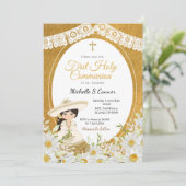 Daisy Flowers Charra Girl First Heilige Communie Kaart (Staand voorkant)