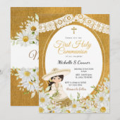 Daisy Flowers Charra Girl First Heilige Communie Kaart (Voorkant / Achterkant)