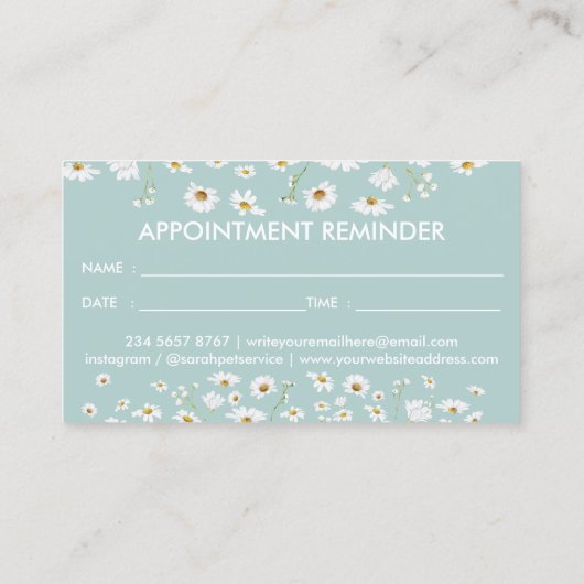Daisy Flowers Dog Groom Sitter Walker Appointment Visitekaartje (Achterkant)