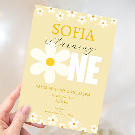 Daisy Flowers Eerste Verjaardag Uitnodiging