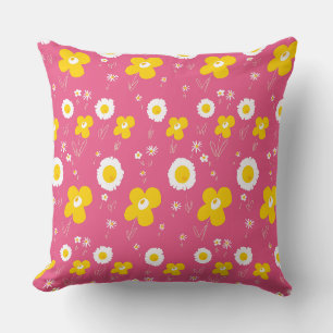 Daisy Flowers Geel Wit Op Roze Sierkussen