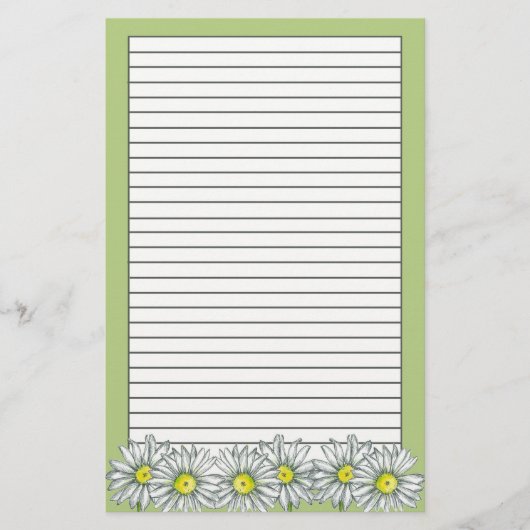 Daisy Flowers Groene Bloemtekening Vol Briefpapier (Voorkant)