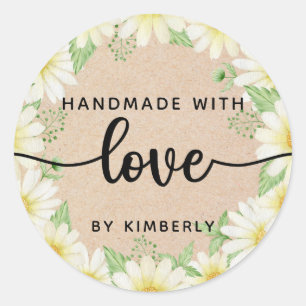 Daisy Flowers Handgemaakt met Love Classic Round S Ronde Sticker