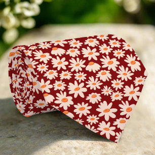 Daisy Flowers Illustratie Rood Patroon Huwelijk Stropdas