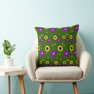 Daisy Flowers Paarse geel zwart groen Kussen