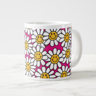 Daisy Flowers Pattern Pink Yellow Jumbo Mok