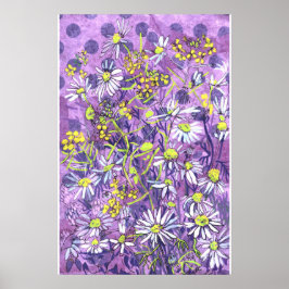 Daisy Flowers Polka Dot Zomer Bloemen Bloemen Bloe Poster