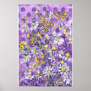 Daisy Flowers Polka Dot Zomer Bloemen Bloemen Bloe Poster
