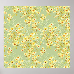 Daisy Flowers: Waterverf donker naadloos. Poster