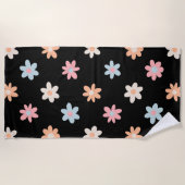 Daisy Flowers Zwart Boho Floral Strandlaken (Voorkant)