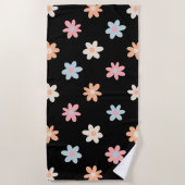 Daisy Flowers Zwart Boho Floral Strandlaken (Voorkant)