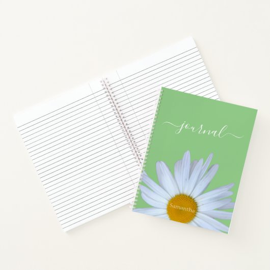 Daisy Foto Groen Wit Script Naam Notitieboek (Binnen)