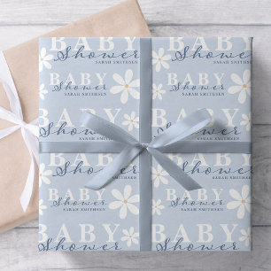 Daisy Garden Baby shower Dusty Blue Cadeaupapier
