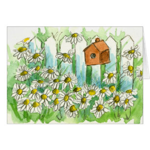 Daisy Garden Birdhouse Aquarelle Fleurs vierges