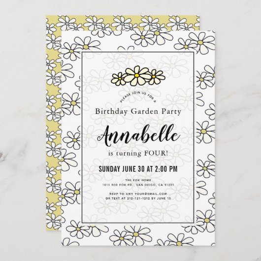 Daisy Garden Party White Anniversaire Invitation (Devant / Derrière)
