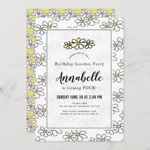 Daisy Garden Party White Birthday Invitation Kaart