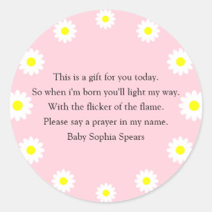 Daisy - gebedskaarslabel ronde sticker