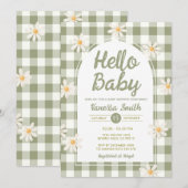 Daisy Gingham Hello Baby Shower Invitation (Devant / Derrière)