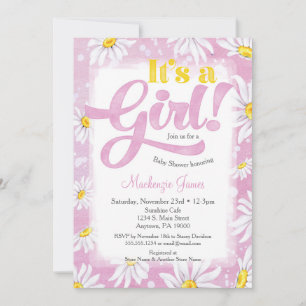 Daisy Girl Baby shower Invitation Pink Yellow Kaart
