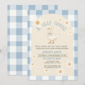  Daisy Goose Baby shower Blue Gingham Kaart (Voorkant / Achterkant)