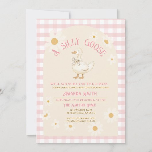  Daisy Goose Baby shower Pink Gingham Kaart (Voorkant)