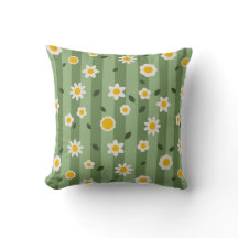 Daisy Green- Fleur et rayures Jeter le coussin