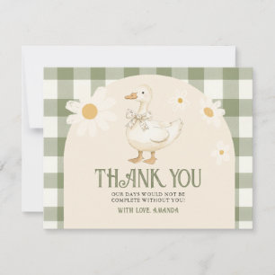 Daisy Green Goose Baby shower Gingham Bedankkaart