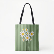 DAISY GREEN - Stripes & Daisies Canvas tas