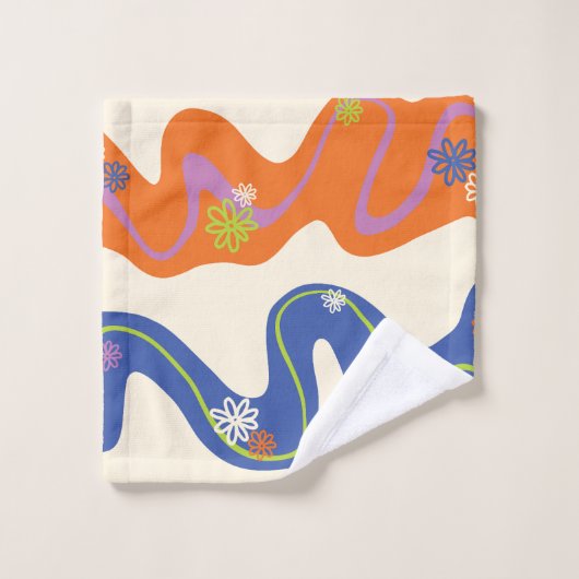 Daisy Groove Bleu, orange, violet, vert et crème (Gant de toilette)