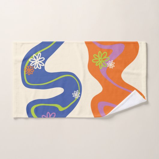 Daisy Groove Bleu, orange, violet, vert et crème (Serviette à main)