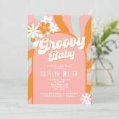 Daisy Groovy Baby shower Invitation Kaart (Staand voorkant)
