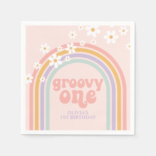 Daisy Groovy One pastaelregenboog, eerste verjaard Servet (Voorkant)