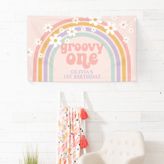 Daisy Groovy One pastaelregenboog, eerste verjaard Spandoek (Insitu)
