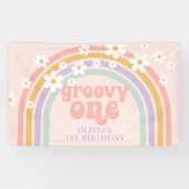 Daisy Groovy One pastaelregenboog, eerste verjaard Spandoek (Horizontaal)