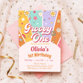 Daisy Groovy One Retro 1e Verjaardag Uitnodiging