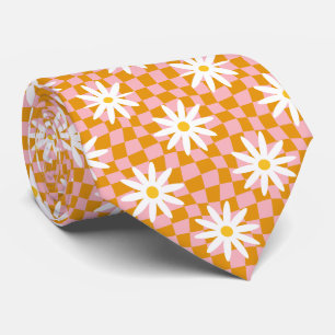 Daisy Groovy Retro Schaakbordpatroon, Y2K 90s Stropdas