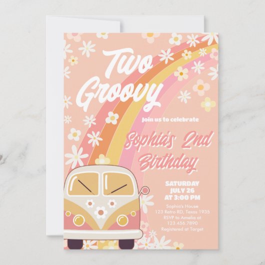 Daisy Groovy Twee verjaardagsfeestje Uitnodiging (Voorkant)