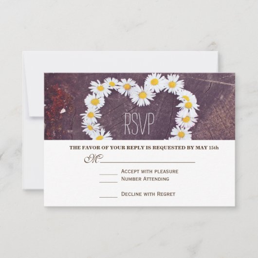 Daisy Heart Rustic Wood Mariage campagnard Cartes (Devant)