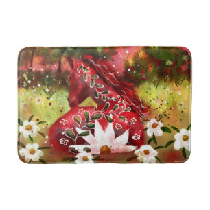 Daisy Horse Abstracte Kunst Rood Wit Groen Bloemen Badmat
